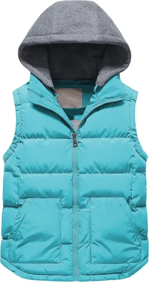 Pursky Girl's and Boy's Warm Puffer Vest Coat Water Resistant Sleeveless Jacket With Detachable Hood for 6-14Y