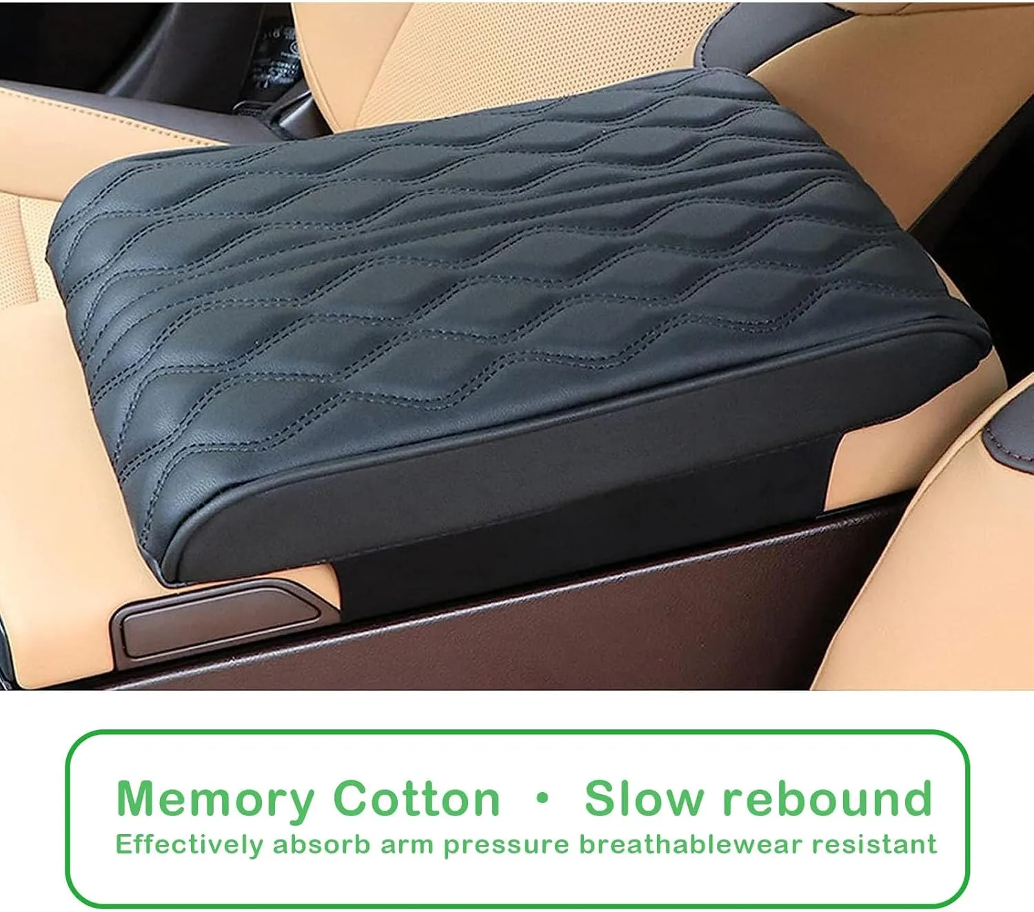 QODOLSI 1 PC Car Memory Cotton Hand Armrest Pads, Armrest Boxes Increase Pads, Four Seasons Universal Armrest Boxes, Central Console Lid Protector, Suitable for Most Cars (Black)