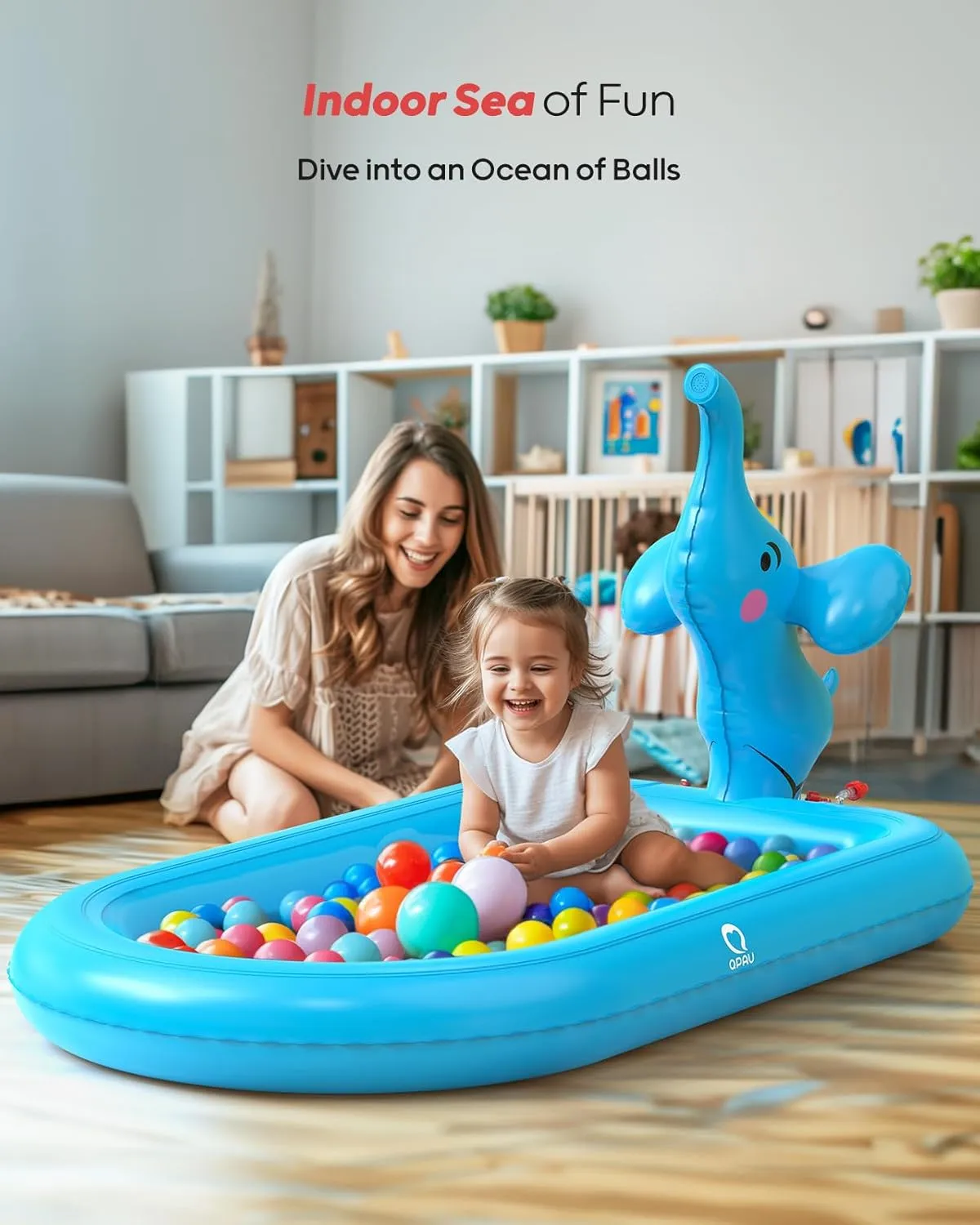 QPAU Splash Pads for Toddlers 1-3, Blue Elephant Toy Splash Pad for Kids, Outdoor Play Mat for Babies, Inflatable Sprinkler Pool for Birthday Girl Gifts 1 Year Old Girl