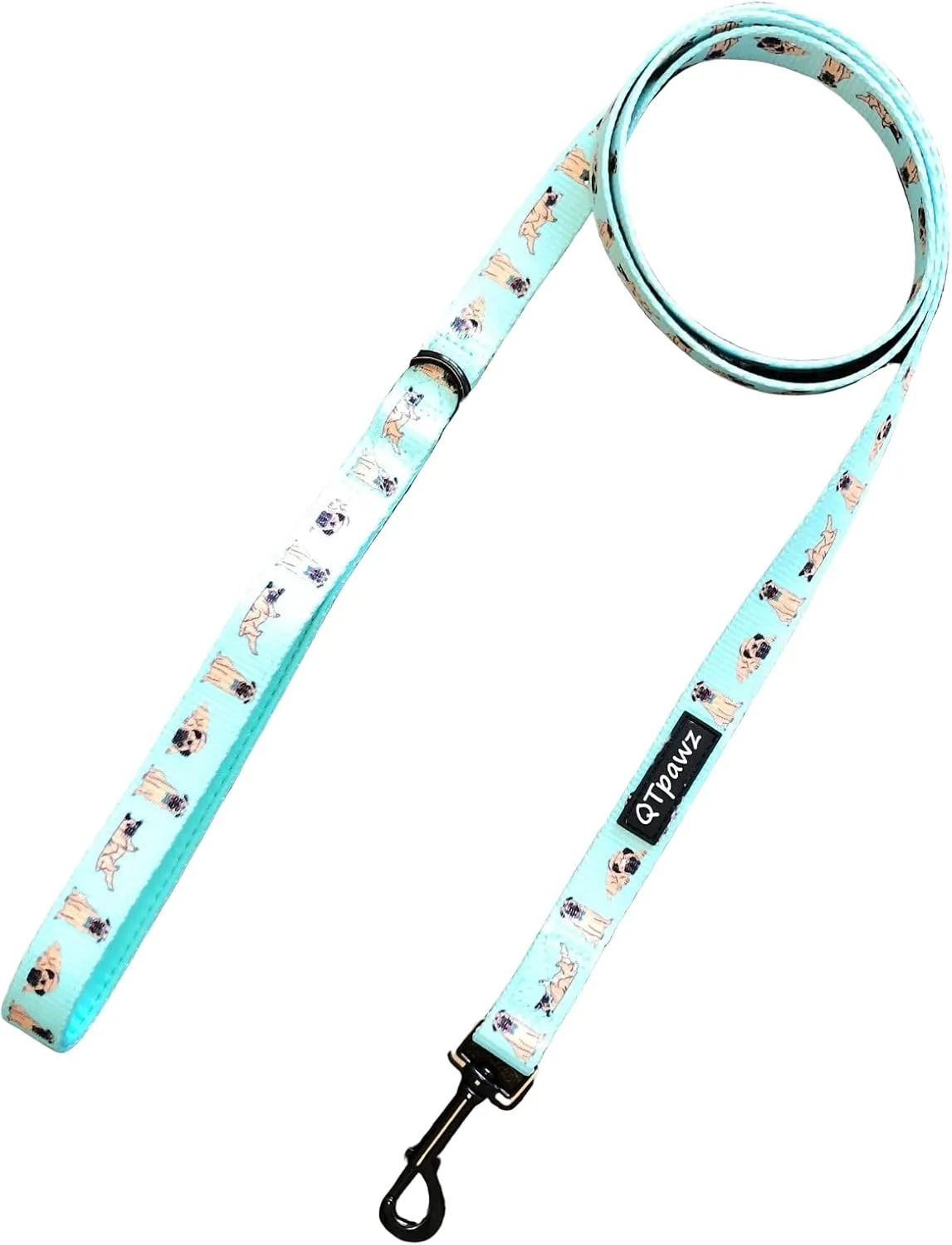 QTpawz Pug Vest Harness and Matching Leash, Breathable Mesh Interior Liner, 4 Adjusting Buckles to Get The Perfect Pug Fit (Medium)