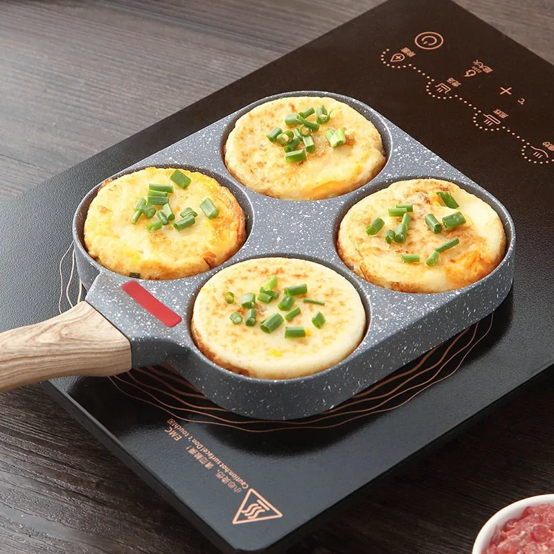 Quad Non-Stick Frying Pan Four-Hole Eggs & Pancakes Kitchen Cooking Skillet
