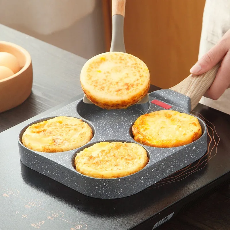 Quad Non-Stick Frying Pan Four-Hole Eggs & Pancakes Kitchen Cooking Skillet