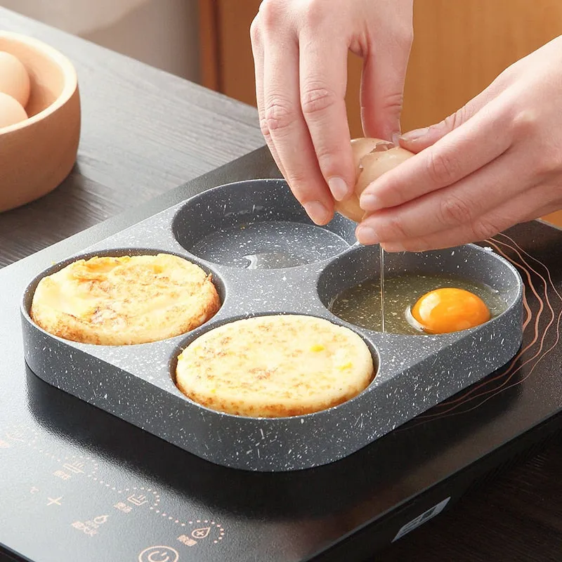 Quad Non-Stick Frying Pan Four-Hole Eggs & Pancakes Kitchen Cooking Skillet