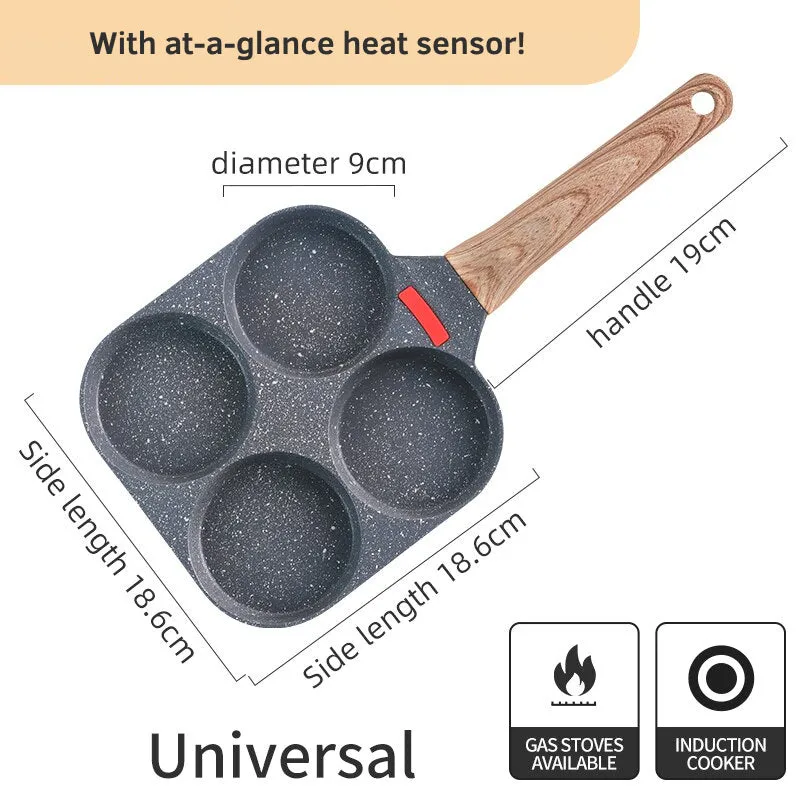 Quad Non-Stick Frying Pan Four-Hole Eggs & Pancakes Kitchen Cooking Skillet