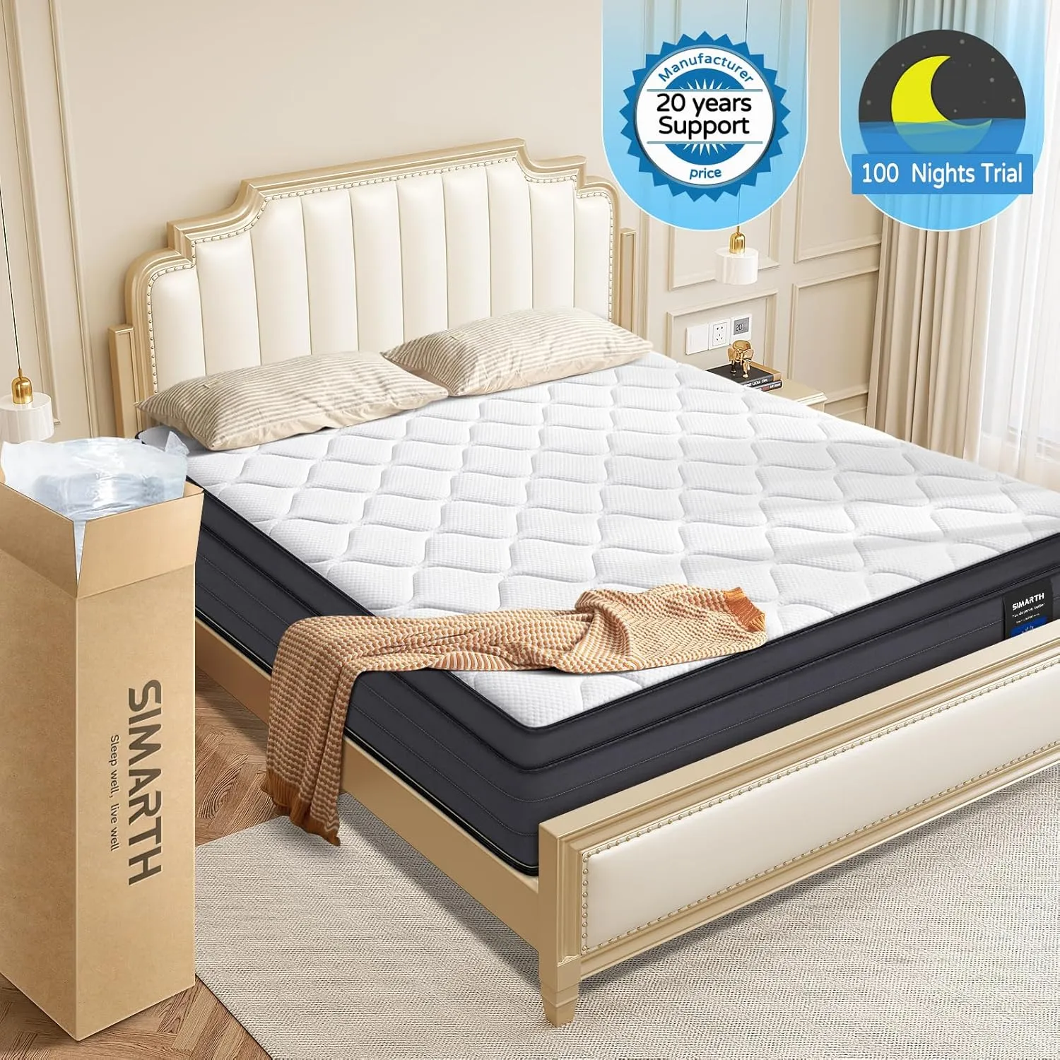 Queen Mattress - 14 Inch Hybrid Queen Size Mattress in a Box, Gel Memory Foam Queen Matress with Motion Isolation and Pressure Relief, Strong Edge Support and Pocket Springs, Medium Firm