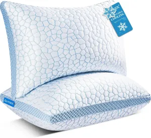 QUTOOL Enhanced Cooling Pillows for Sleeping, Shredded Memory Foam Pillows 2 Pack, Bed Pillows Standard Size Set of 2, Support Yet Soft Pillow for Side, Back Sleepers