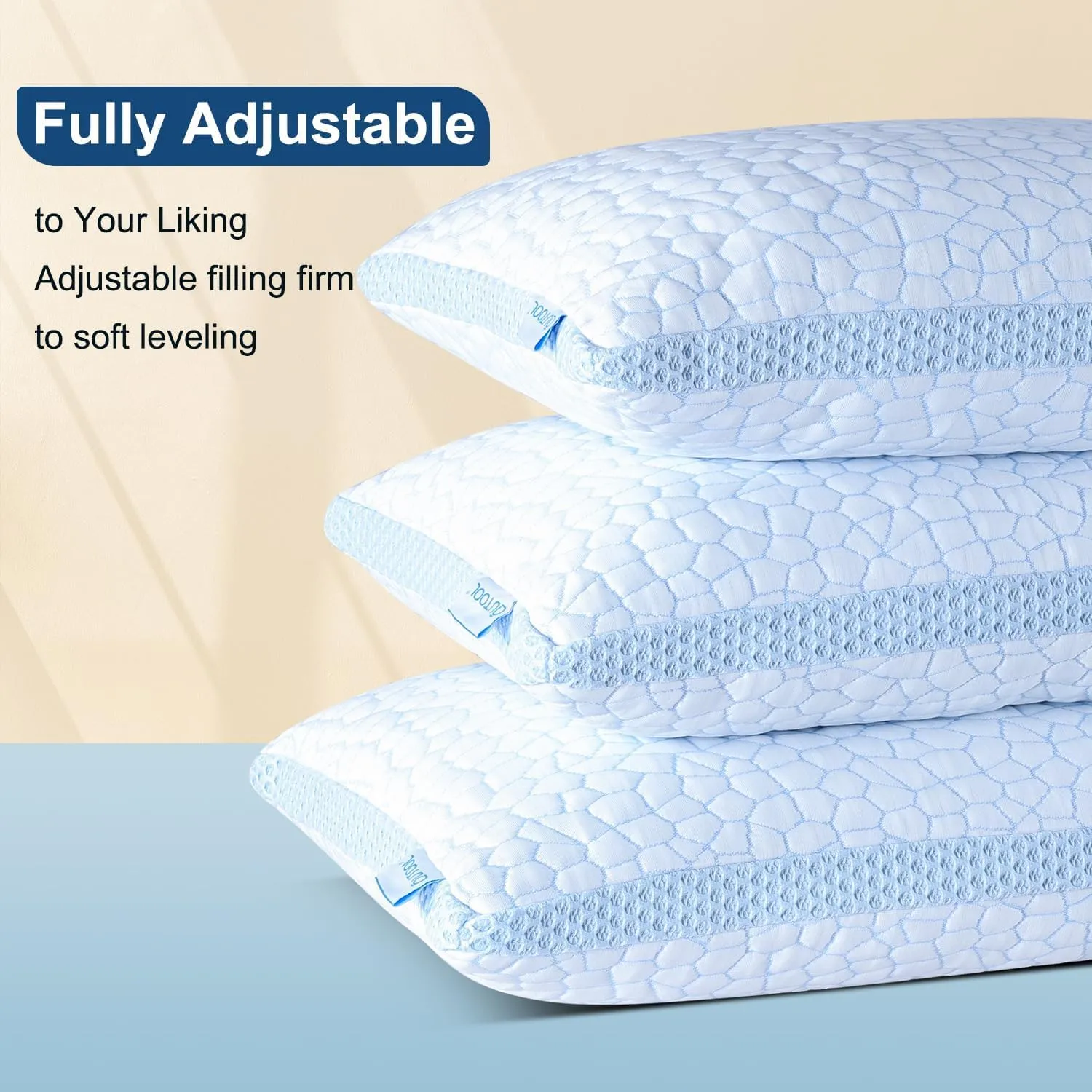 QUTOOL Enhanced Cooling Pillows for Sleeping, Shredded Memory Foam Pillows 2 Pack, Bed Pillows Standard Size Set of 2, Support Yet Soft Pillow for Side, Back Sleepers