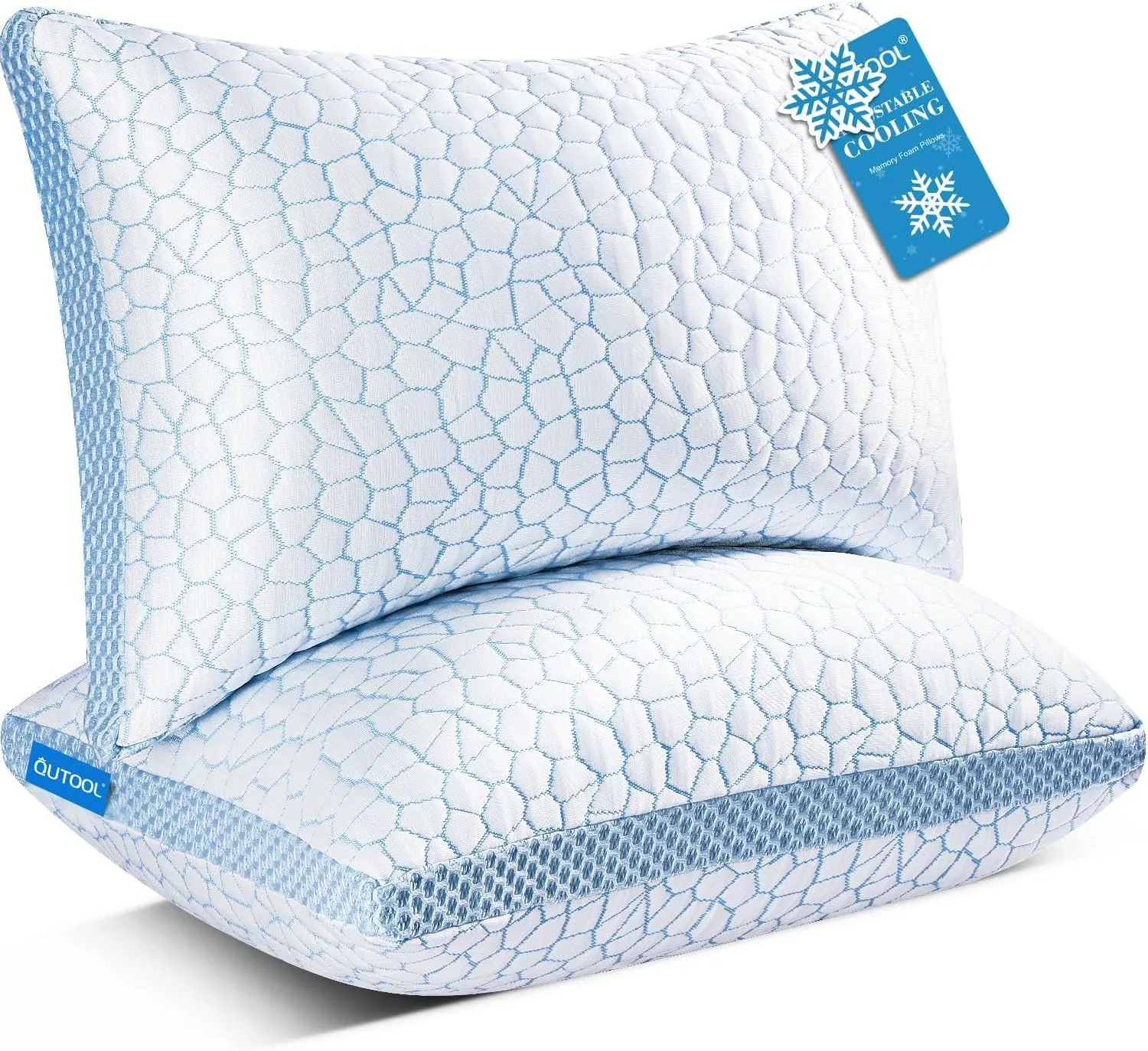 QUTOOL Enhanced Cooling Pillows for Sleeping, Shredded Memory Foam Pillows 2 Pack, Bed Pillows Standard Size Set of 2, Support Yet Soft Pillow for Side, Back Sleepers