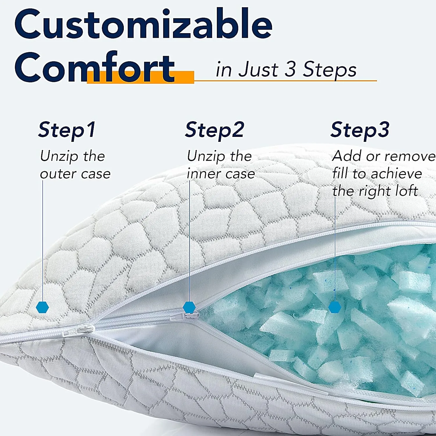 QUTOOL Shredded Memory Foam Pillows for Sleeping King Size Pillow, Cooling Gel Pillows for Hot Sleepers Cool Pillow for Side and Back Sleeper, Soft Yet Support Adjustable Bed Pillow, Gifts for Father