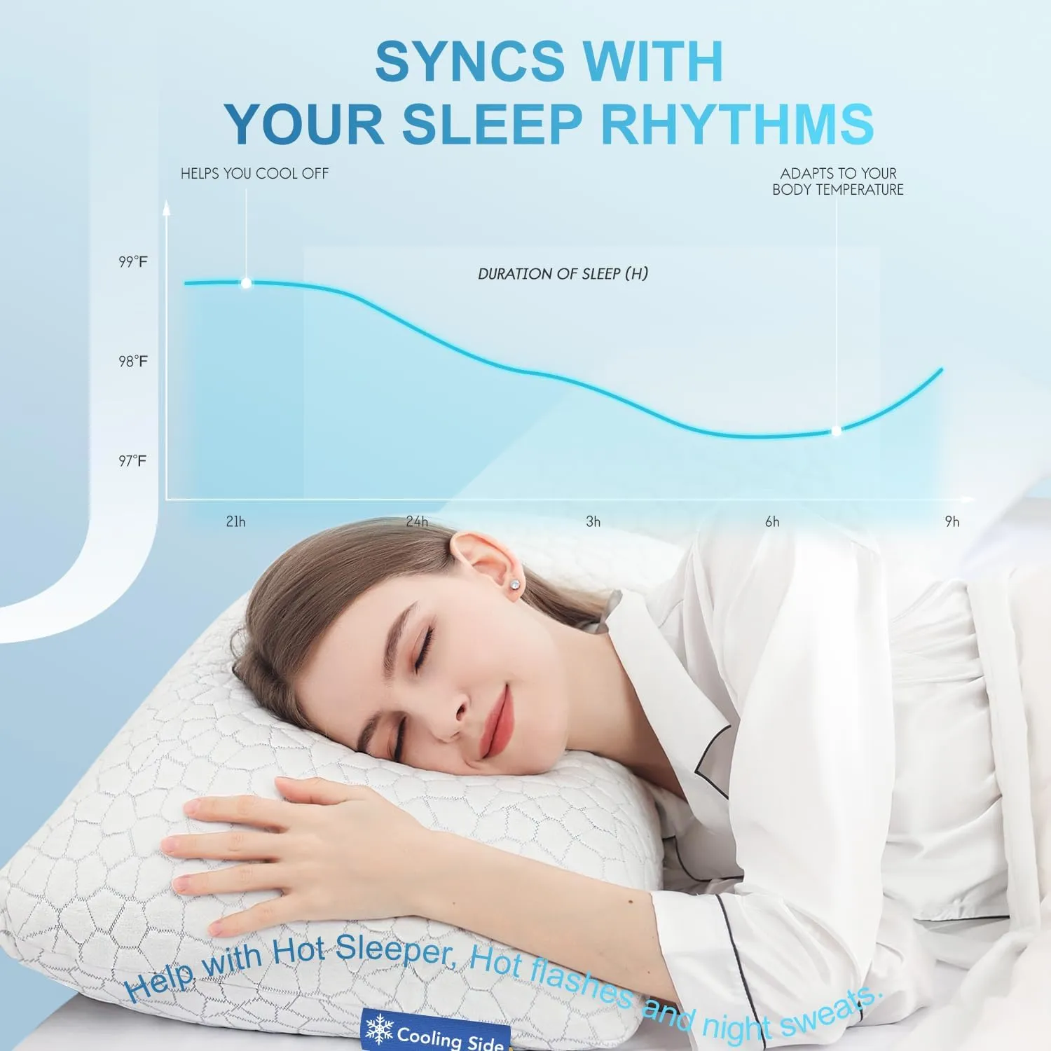 QUTOOL Shredded Memory Foam Pillows for Sleeping Queen Size, Cooling Gel Pillows for Hot Sleepers Adjustable Bed Pillow for Side and Back Sleeper, Breathable, Neck Support, White, Gifts for Father