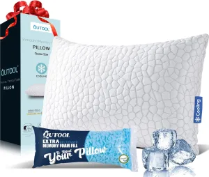 QUTOOL Shredded Memory Foam Pillows for Sleeping Queen Size, Cooling Gel Pillows for Hot Sleepers Adjustable Bed Pillow for Side and Back Sleeper, Breathable, Neck Support, White, Gifts for Father