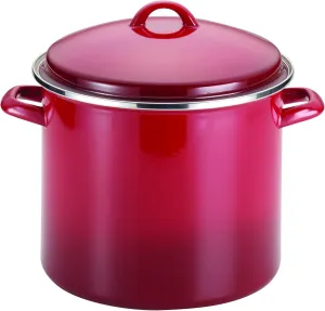 Rachael Ray Enamel on Steel Stock Pot/Stockpot with Lid, 12 Quart, Red Gradient