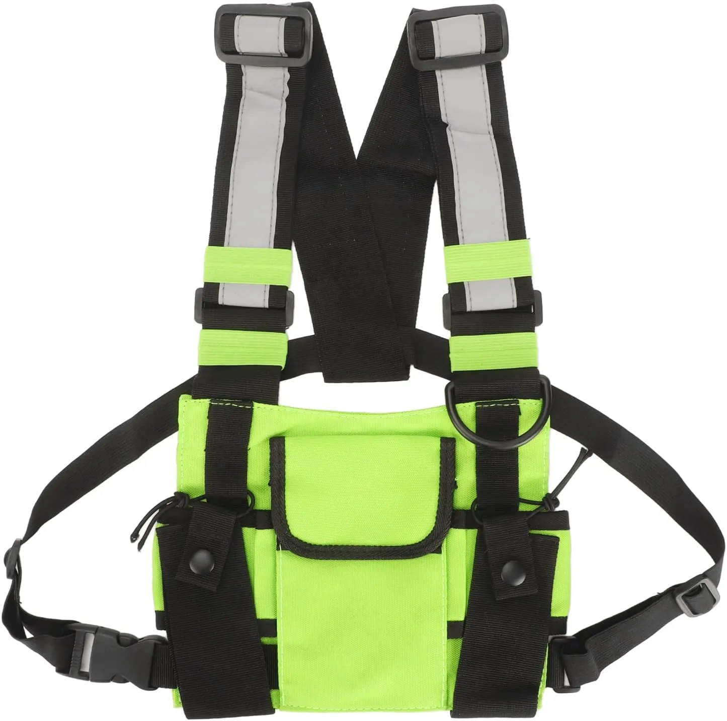 Radio Chest Harness with Reflective Strips, Adjustable Shoulder Holster Radio Vest Holder Two Way Radio Vest Rig Walkie Talkie Case with Front Pack Pouch