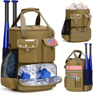 RAINSMORE Baseball Bucket Bag Baseball Coaches Accessories Organizer with Insulation Pocket Tactical Softball Bag with Anti-Slip Bottom, Multiple Pockets for Bat, Gloves, Scoreboards