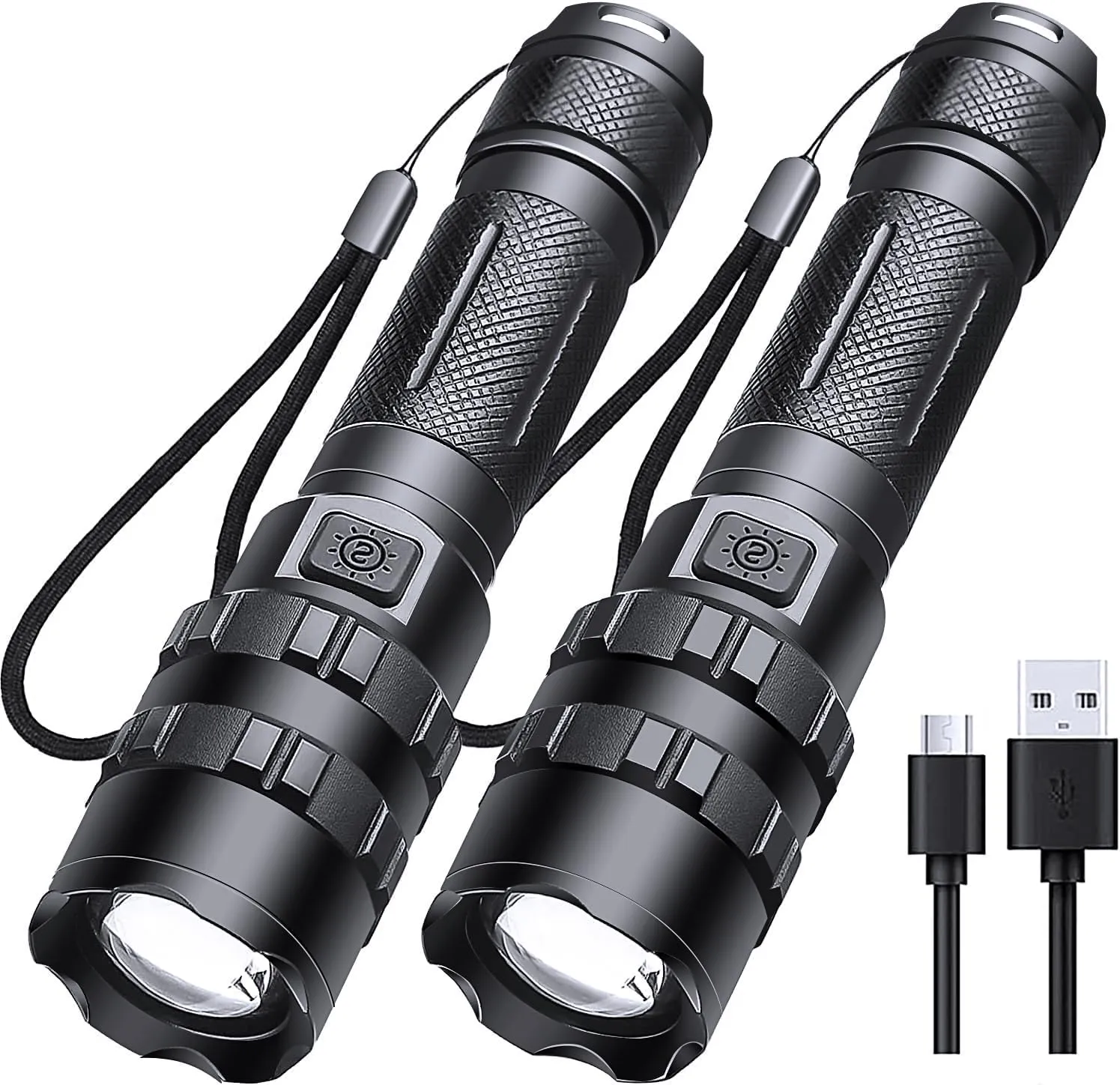 Rechargeable LED Flashlights High Lumens, 2000 Lumen Powerful Flash Light Super Bright Flashlight with 5 Modes IP65 Waterproof for Home Camping Hiking(2 Pack)