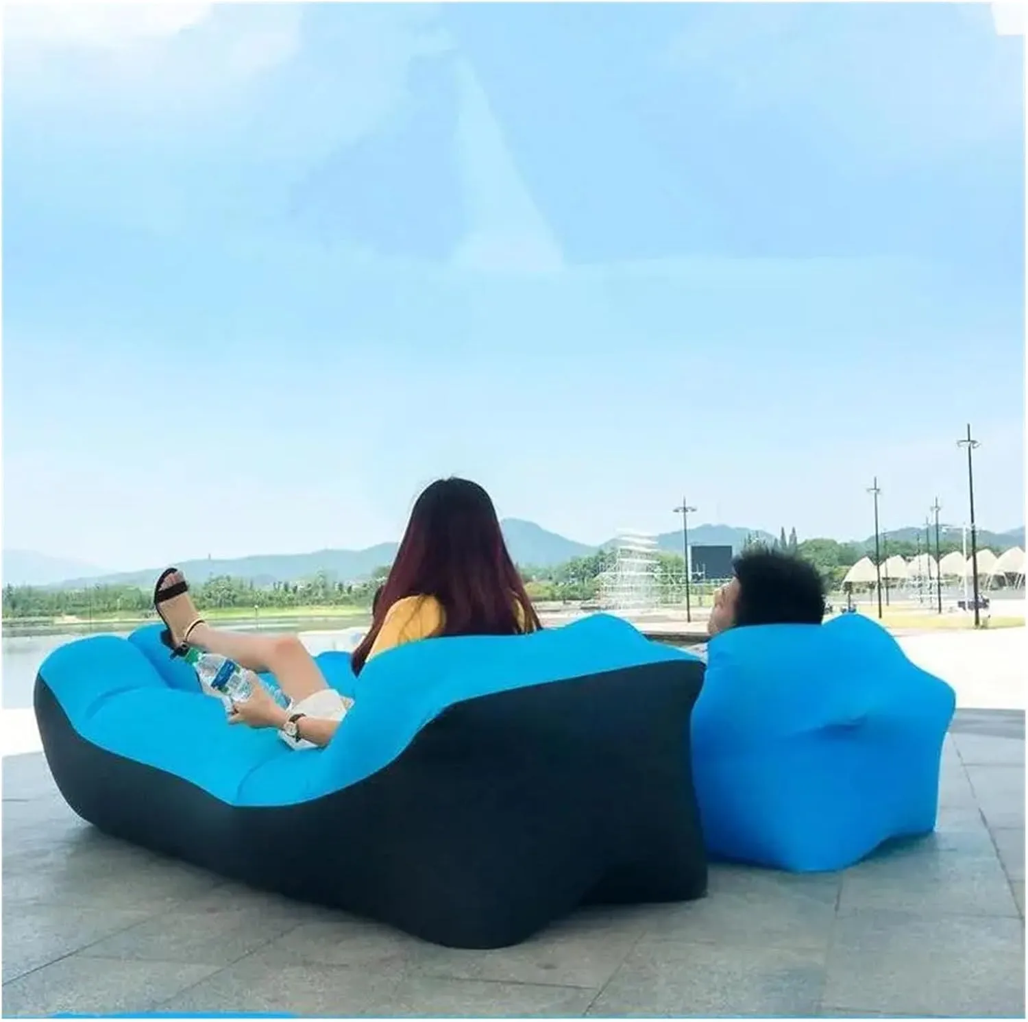 Recliner Inflatable Sofa Bag Camping Lazy Sleeping Bags Air Bed Adult Beach Lounge Chair Folding Camping Sleeping Bag Portable (Color : Rose)
