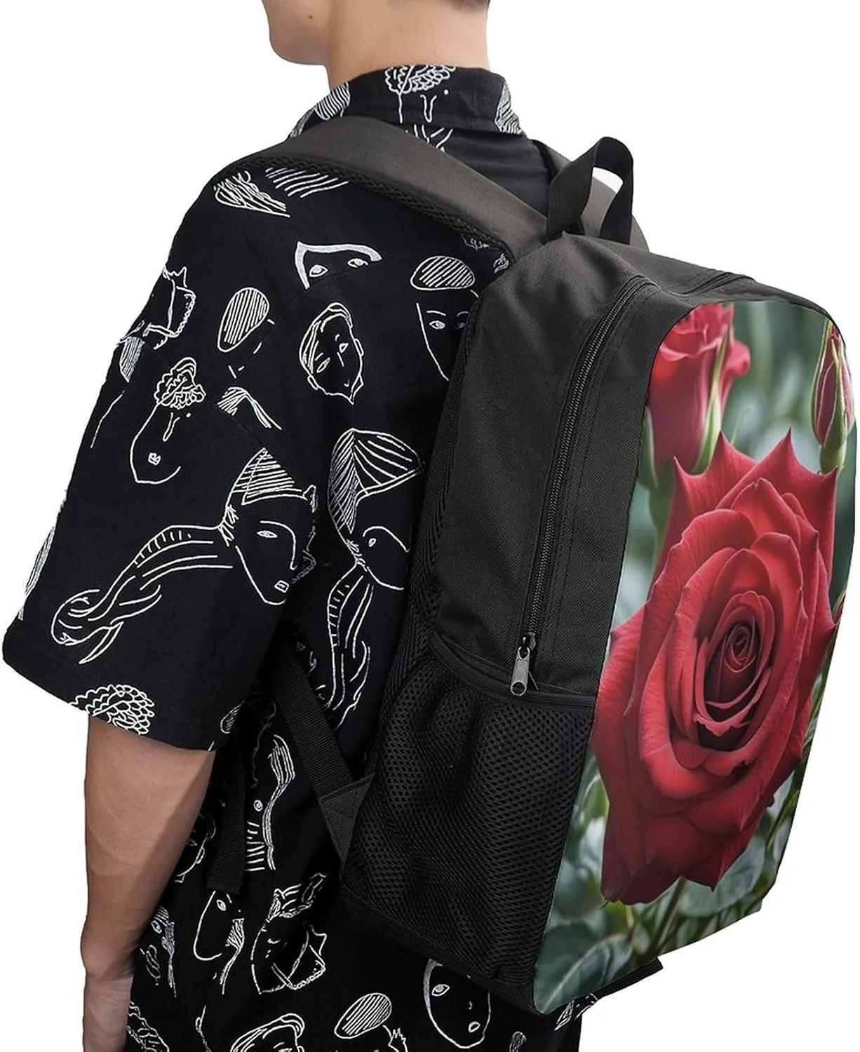Red Rose Flower Backpack, Laptop Backpack for Men, 17 Inch Travel Hiking Daypack, Casual Backpack