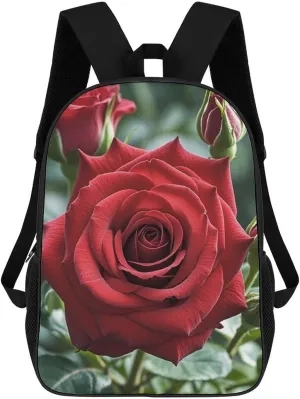 Red Rose Flower Backpack, Laptop Backpack for Men, 17 Inch Travel Hiking Daypack, Casual Backpack