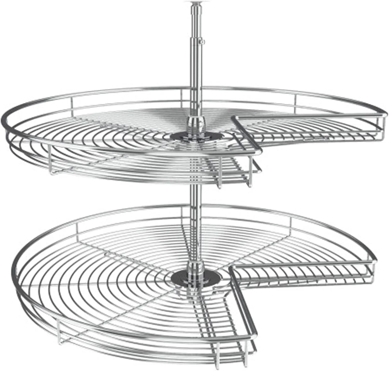 Rev-A-Shelf Dual Shelf Kidney Shaped Lazy Susan Organizer for Corner Base Kitchen Cabinets, Rotating Turntable Storage Wire Trays, Chrome, 5472-32 CR