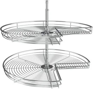 Rev-A-Shelf Dual Shelf Kidney Shaped Lazy Susan Organizer for Corner Base Kitchen Cabinets, Rotating Turntable Storage Wire Trays, Chrome, 5472-32 CR