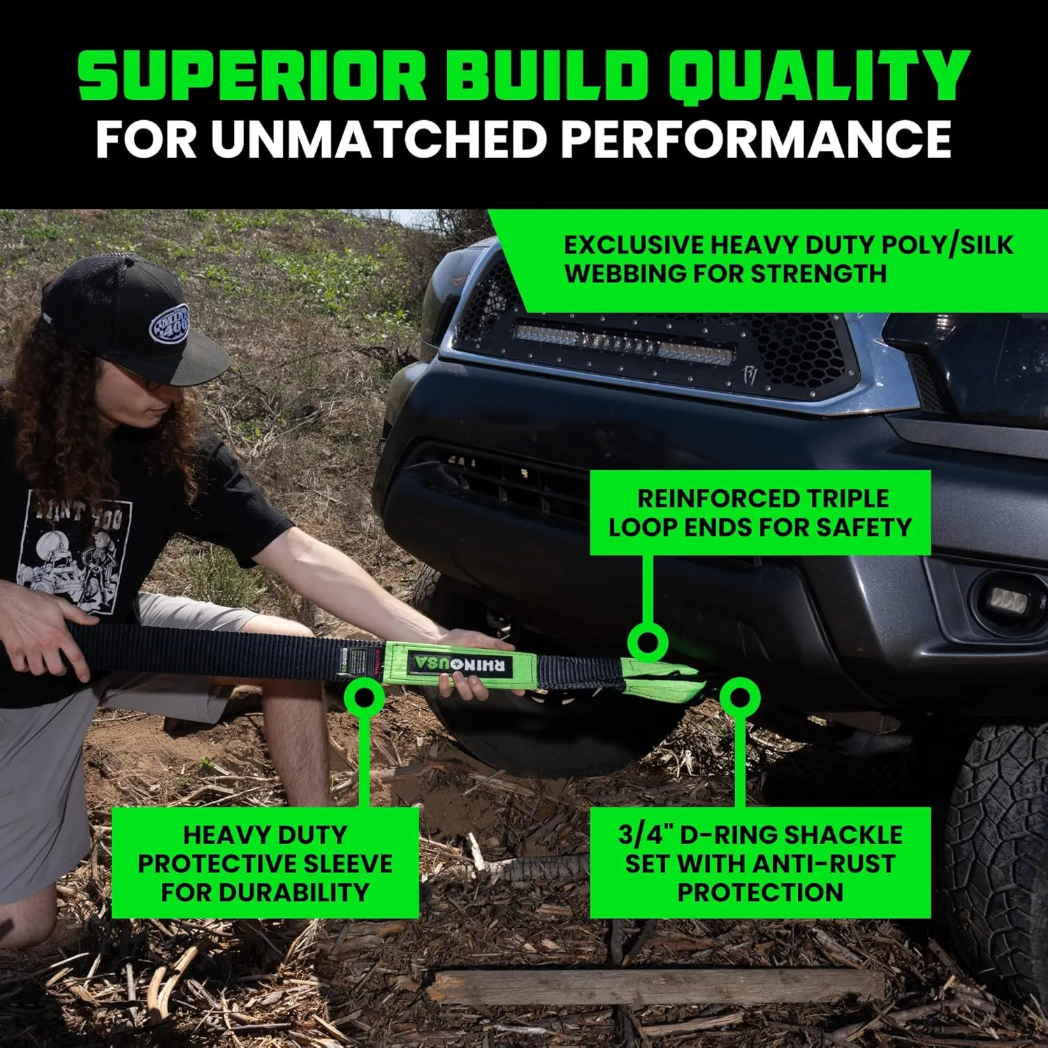 Rhino USA Heavy-Duty Recovery Gear Combos Off-Road Truck Vehicle Recovery, Best Offroad Towing Accessories - Backed for Life (30' Strap   Shackles)