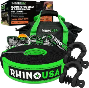 Rhino USA Heavy-Duty Recovery Gear Combos Off-Road Truck Vehicle Recovery, Best Offroad Towing Accessories - Backed for Life (30' Strap   Shackles)