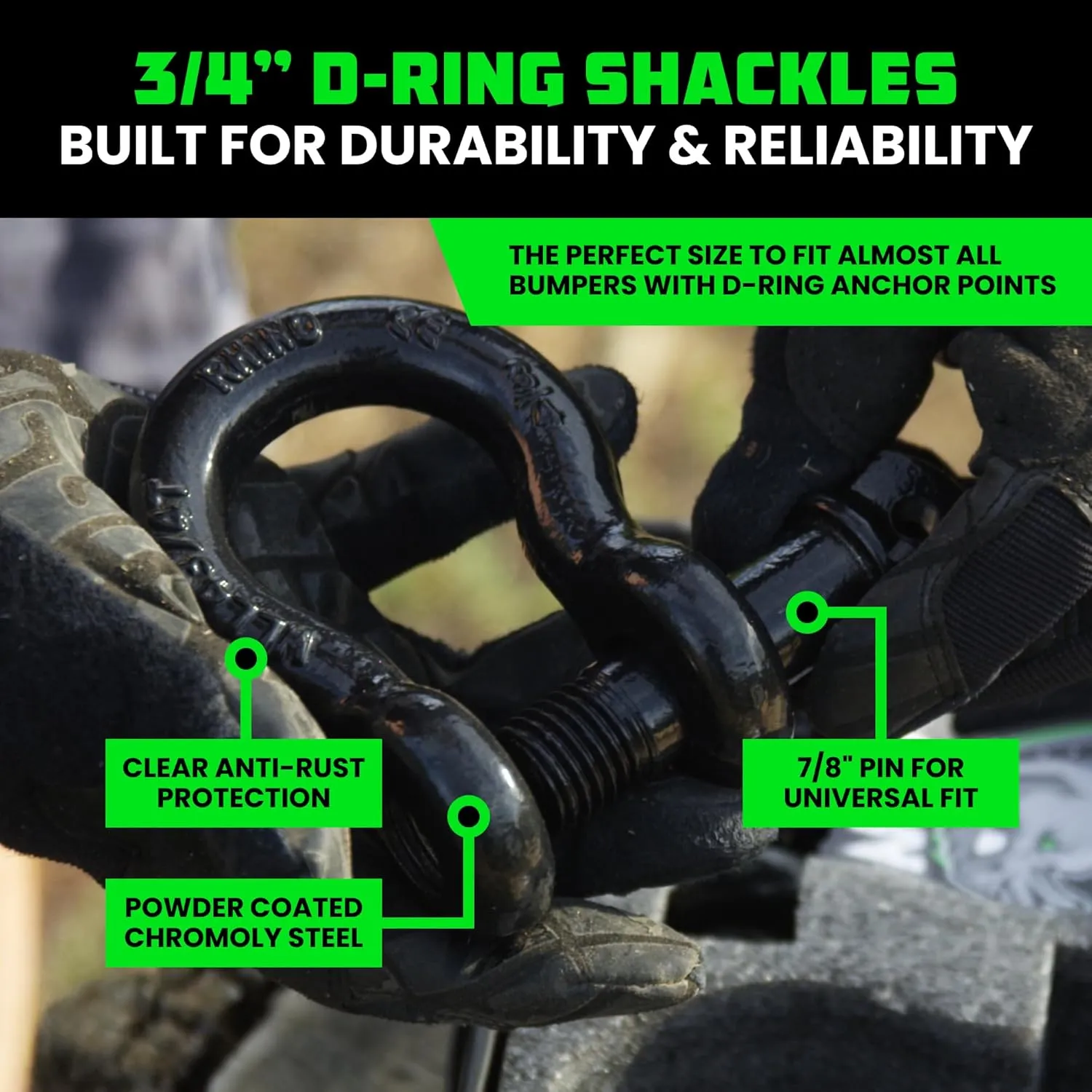 Rhino USA Heavy-Duty Recovery Gear Combos Off-Road Truck Vehicle Recovery, Best Offroad Towing Accessories - Backed for Life (30' Strap   Shackles)