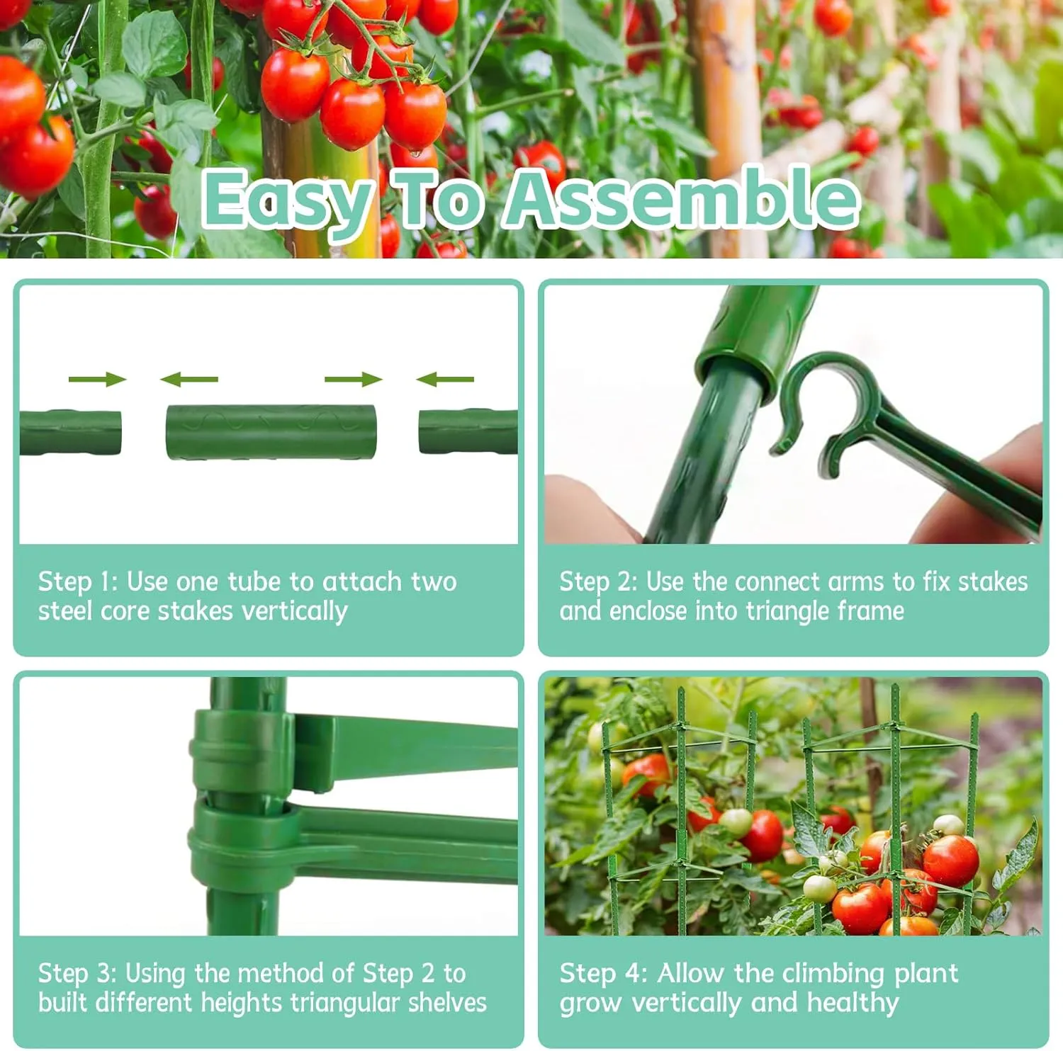 Riare 2 Pack 4 FT Tomato Cages for Garden- 48inches Heavy Duty Garden Stakes, Adjustable Tall Tomato Plant Support Tomato Trellis Cage for Pots, Raised Garden Bed, Climbing Vegetables Plants Flowers