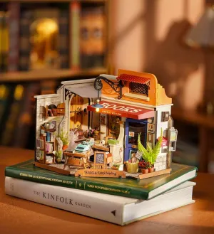 ROBOTIME DIY Miniature House Kit Mini Corner Bookstore Tiny House Making Kit with LED Wooden Craft Diorama Kit Decorative Hobby Unique Gift
