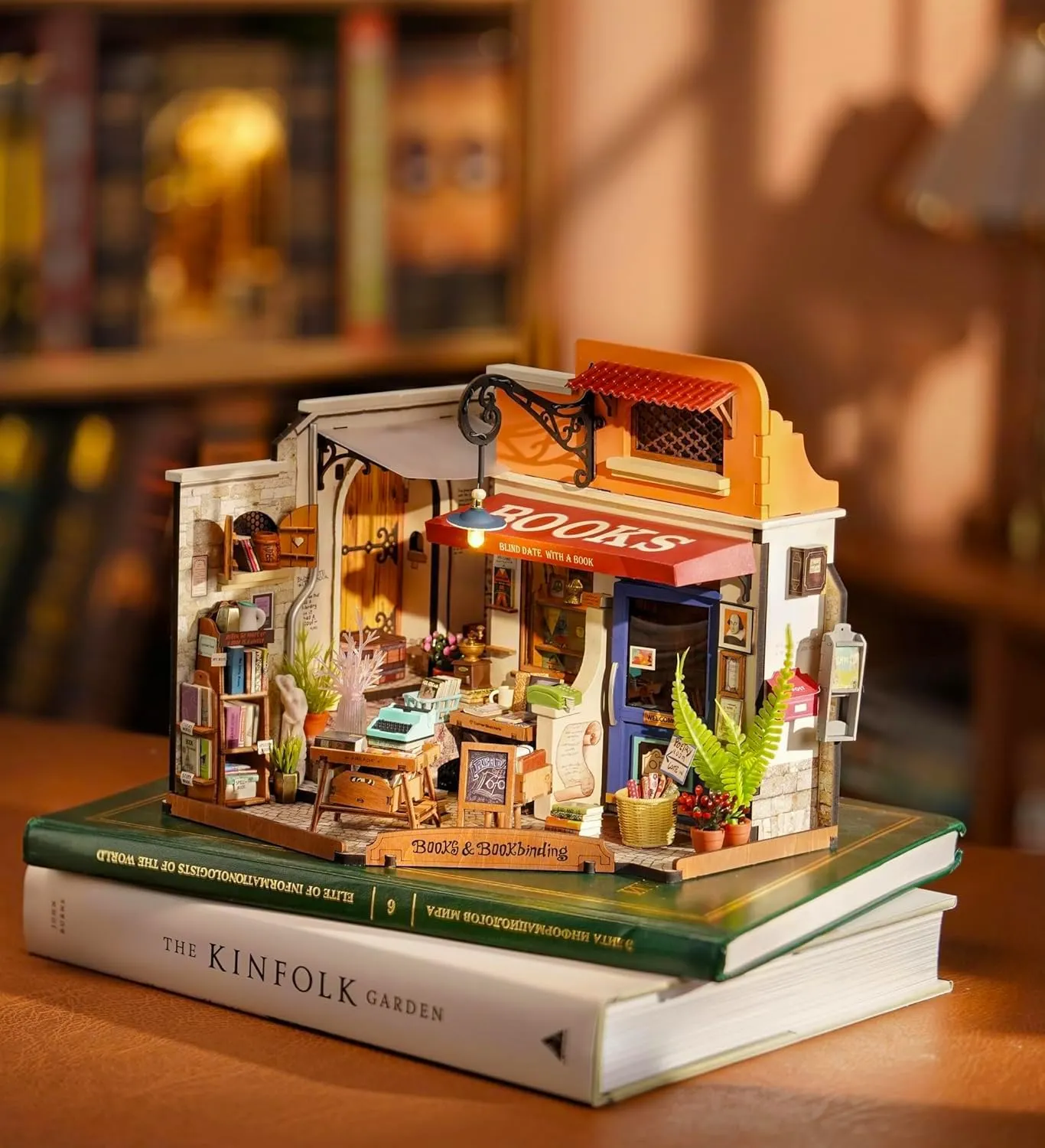 ROBOTIME DIY Miniature House Kit Mini Corner Bookstore Tiny House Making Kit with LED Wooden Craft Diorama Kit Decorative Hobby Unique Gift