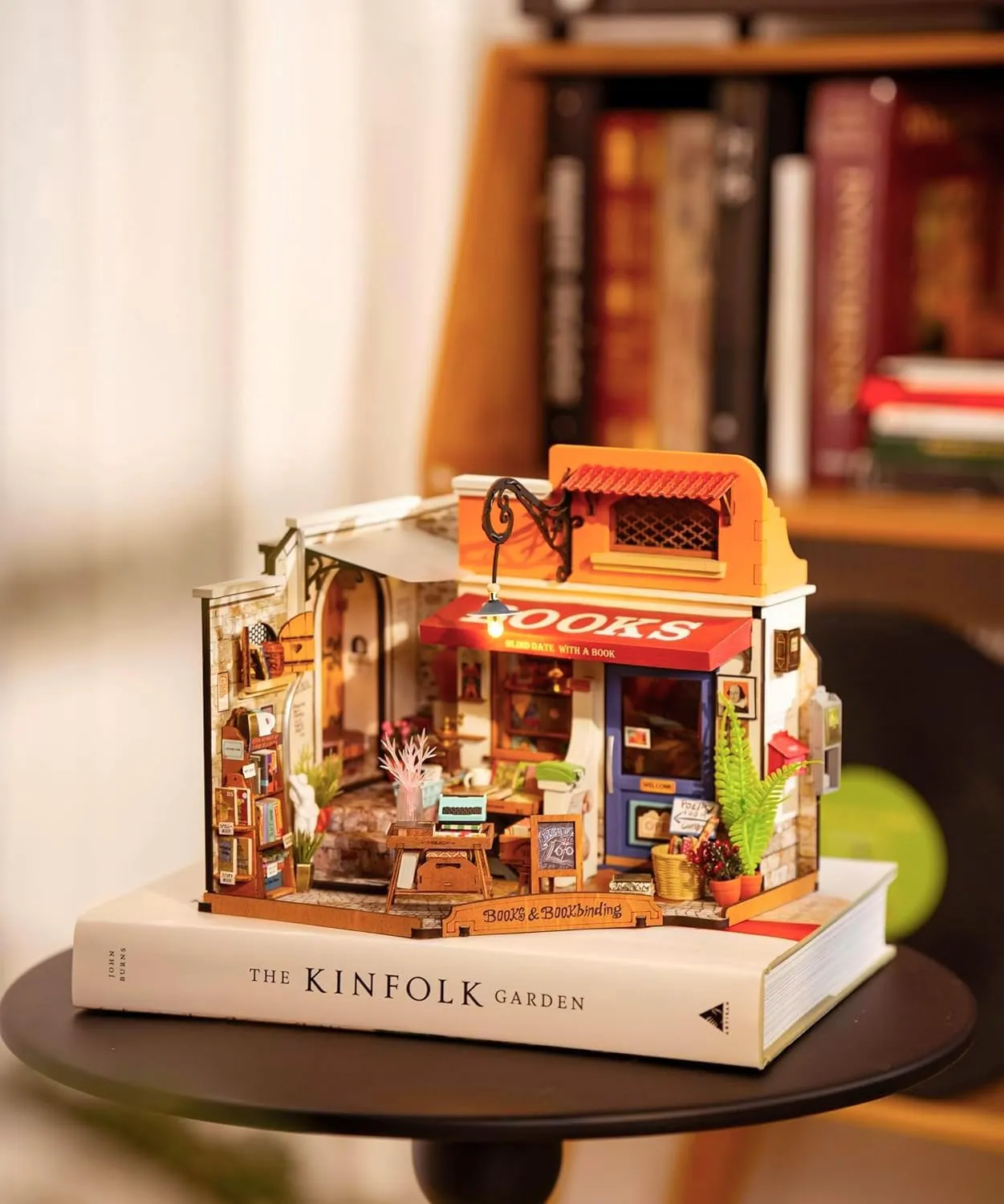 ROBOTIME DIY Miniature House Kit Mini Corner Bookstore Tiny House Making Kit with LED Wooden Craft Diorama Kit Decorative Hobby Unique Gift