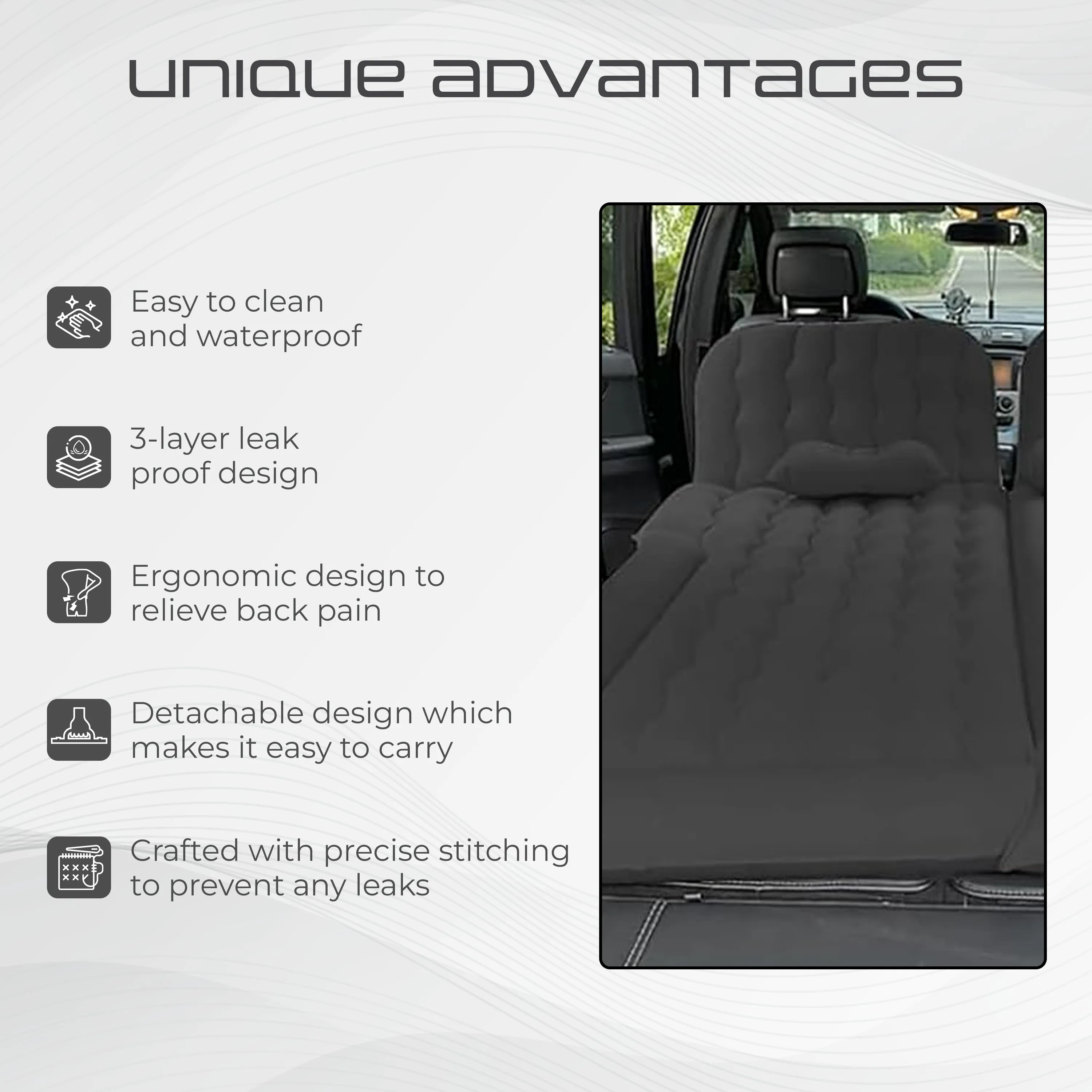 Robustt SUV Car Inflatable Bed (Incl. 2 Air Pillow & Air Pump) - Black