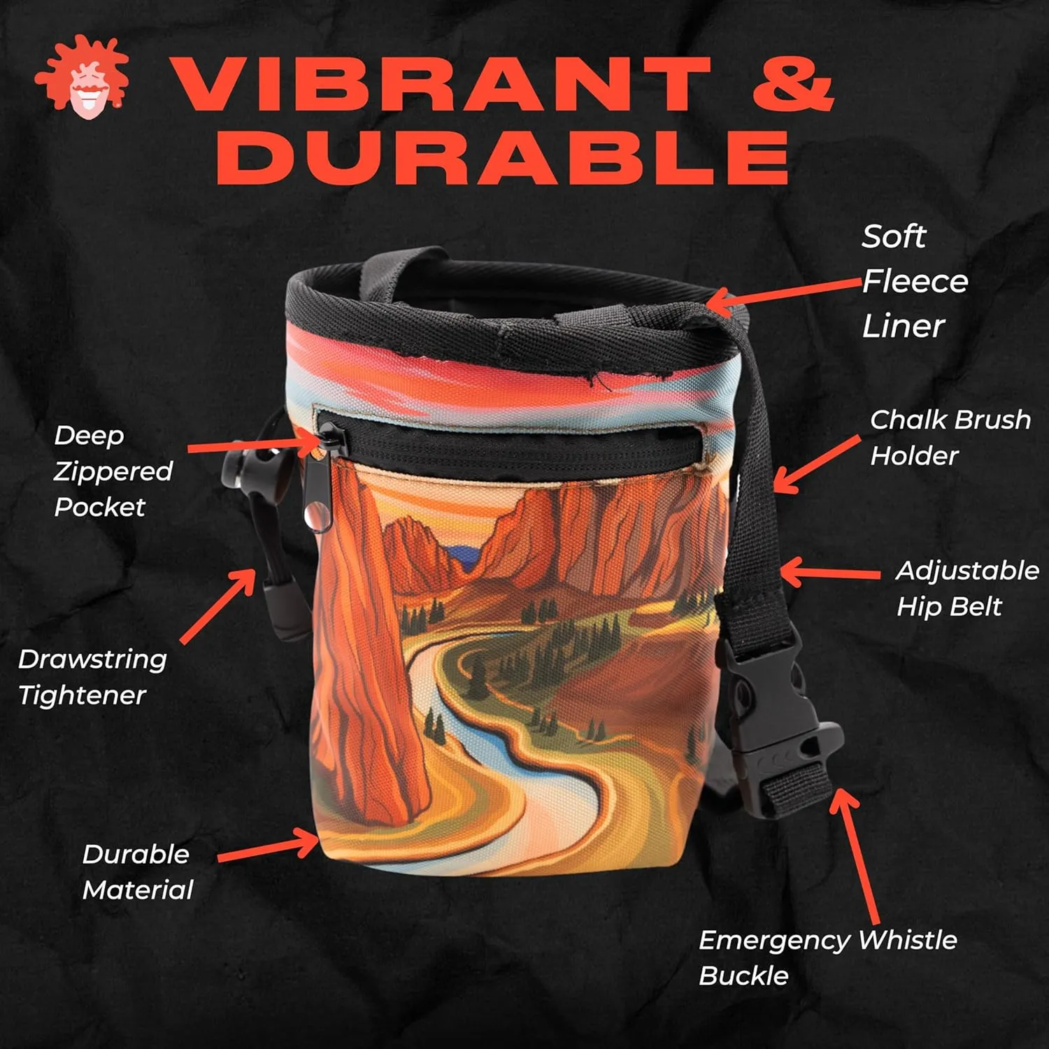 Rock Climbing Chalk Bag | for Outdoor, Gym, & Bouldering | Adjustable Waist Belt, Durable Drawstring Closure, & Zippered Pocket