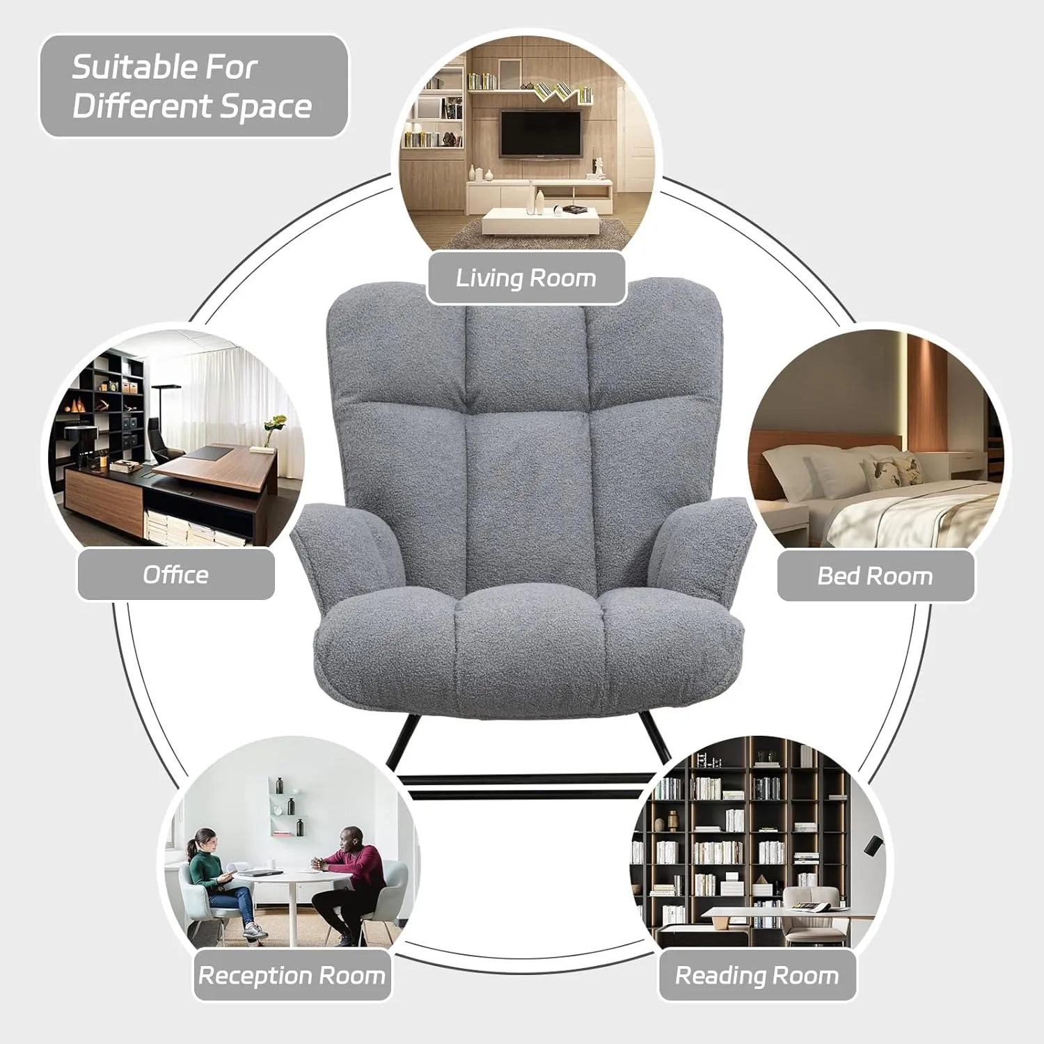 Rocking Chair Nursery Teddy, Upholstered Baby Fluffy Glider Rocker for Adults Small Spaces Indoor, Comfy Sherpa Compact Nursing Chairs for Living Room, Bedroom, Classroom, Darkgrey