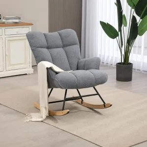 Rocking Chair Nursery Teddy, Upholstered Baby Fluffy Glider Rocker for Adults Small Spaces Indoor, Comfy Sherpa Compact Nursing Chairs for Living Room, Bedroom, Classroom, Darkgrey