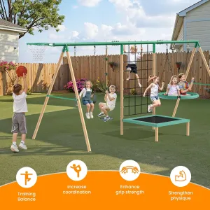 Rope Swing for Tree, Climbing Rope for Kids for Outside with Platform Carabiners and Strap Outdoor, Playground Accessories, Green