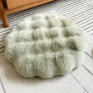 Round Chair Cushions Plush Chair Pads Memory Foam Seat Cushion Bubble Rabbit Fluff Seat Pad for Home Office Kitchen Dining Chairs (Green, 18 inch)
