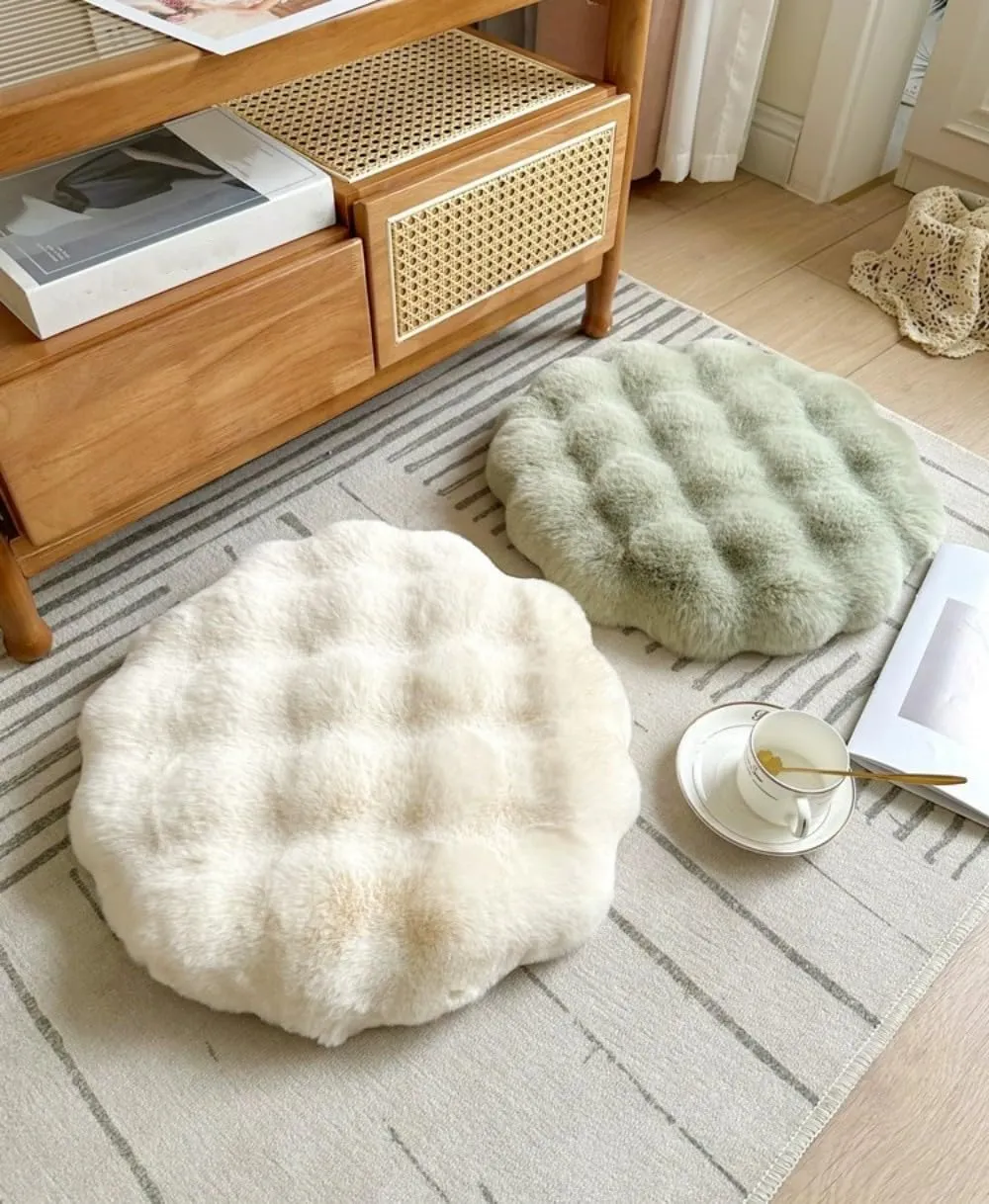 Round Chair Cushions Plush Chair Pads Memory Foam Seat Cushion Bubble Rabbit Fluff Seat Pad for Home Office Kitchen Dining Chairs (Green, 18 inch)