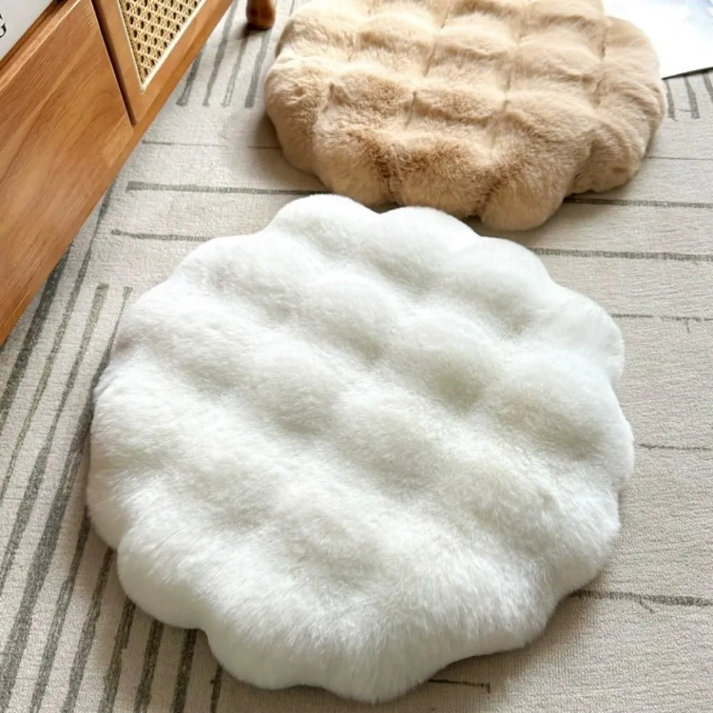 Round Chair Cushions Plush Chair Pads Memory Foam Seat Cushion Bubble Rabbit Fluff Seat Pad for Home Office Kitchen Dining Chairs (Green, 18 inch)