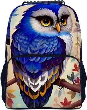 Rucksack Anti-Theft Multipurpose Large Capacity Carry On Bag - Blue Feather Owls Paintings Travel Hiking Bag & Day Pack With Side Pockets