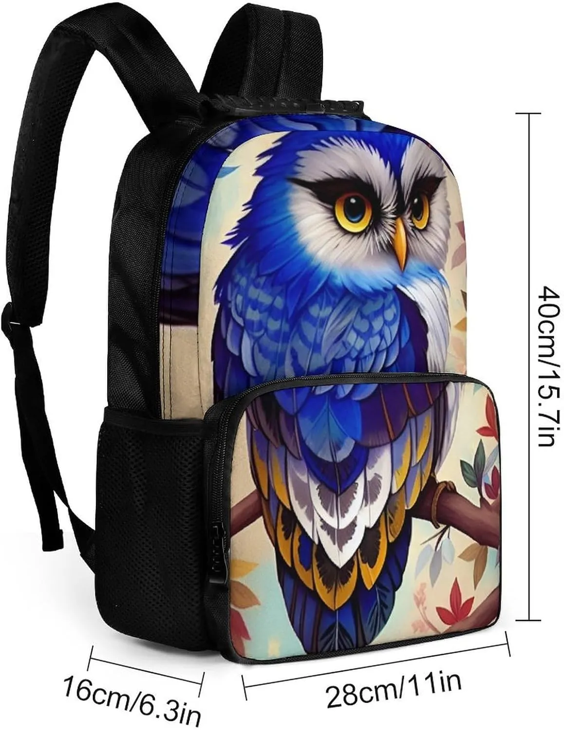 Rucksack Anti-Theft Multipurpose Large Capacity Carry On Bag - Blue Feather Owls Paintings Travel Hiking Bag & Day Pack With Side Pockets