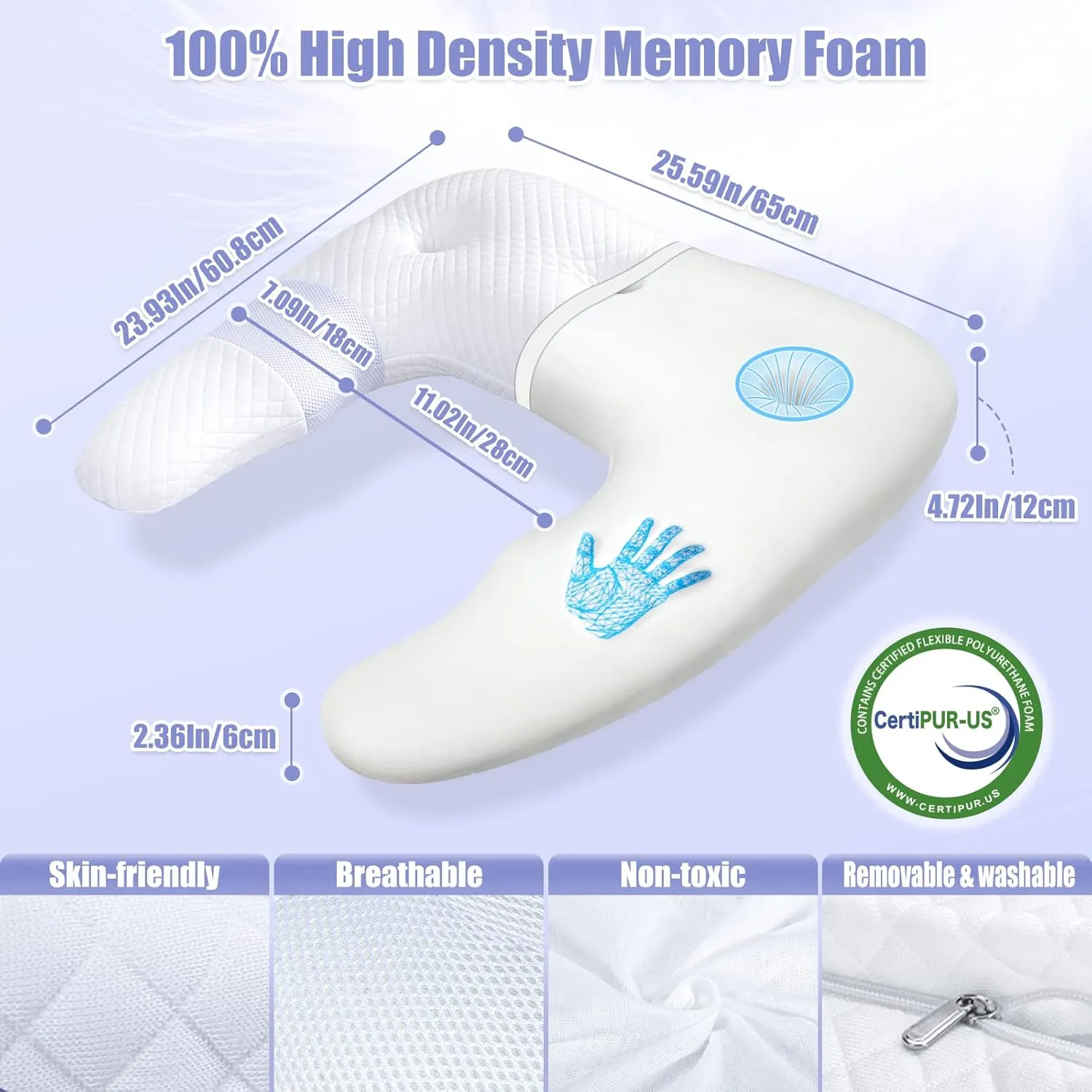 SAHEYER Side Sleeper Pillows for Adults, U Shaped Body Pillow for Pain Relief, Orthopedic Memory Foam Shoulder Pillow for Side,Stomach, Back, Arm with Removable Washable Cover (Upgraded Version),White