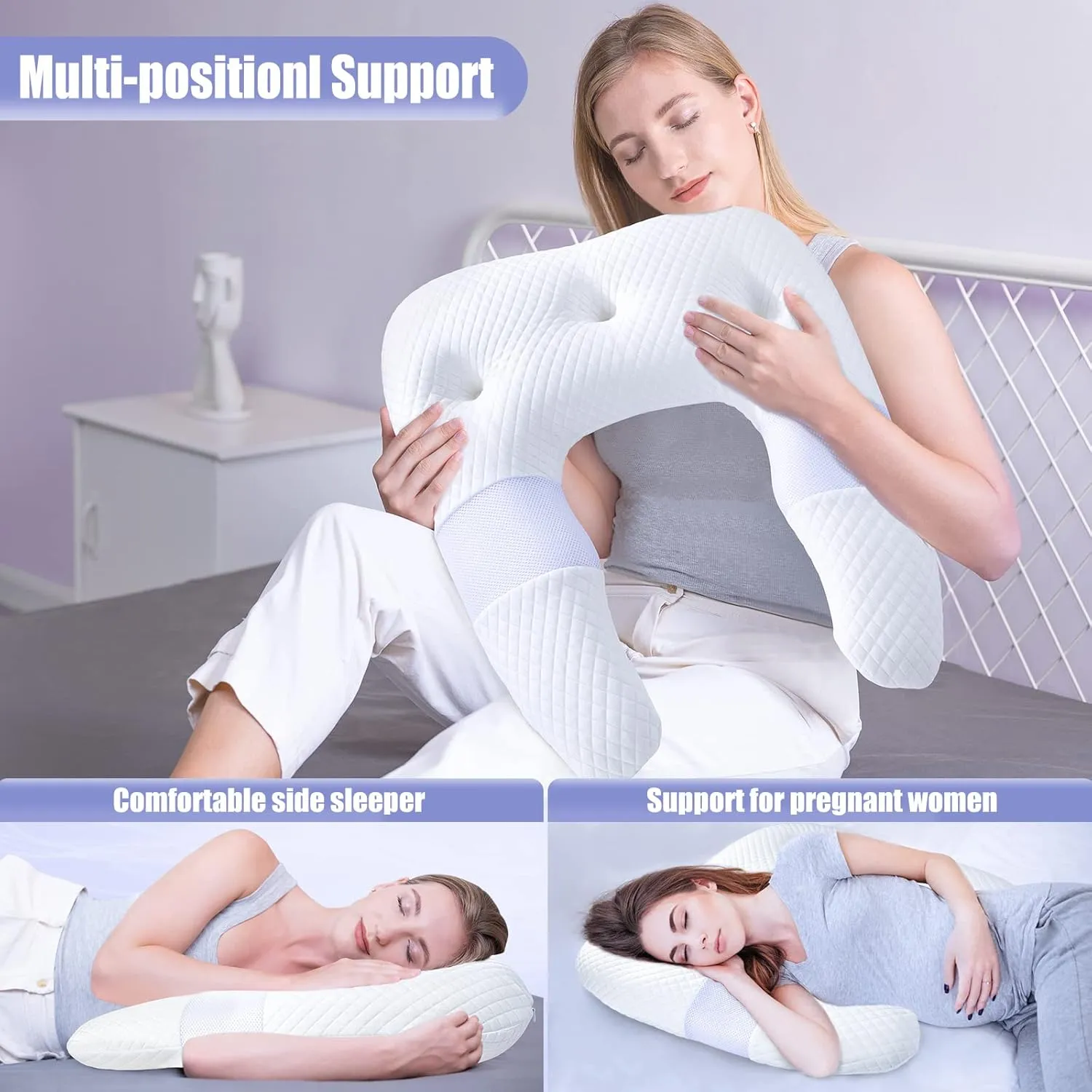 SAHEYER Side Sleeper Pillows for Adults, U Shaped Body Pillow for Pain Relief, Orthopedic Memory Foam Shoulder Pillow for Side,Stomach, Back, Arm with Removable Washable Cover (Upgraded Version),White