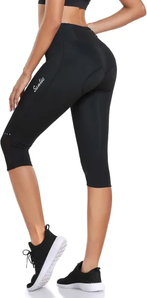 Santic Women's Cycling Pants High Waist 4D Padded Capris 7/8 Bike Bicycle Tights