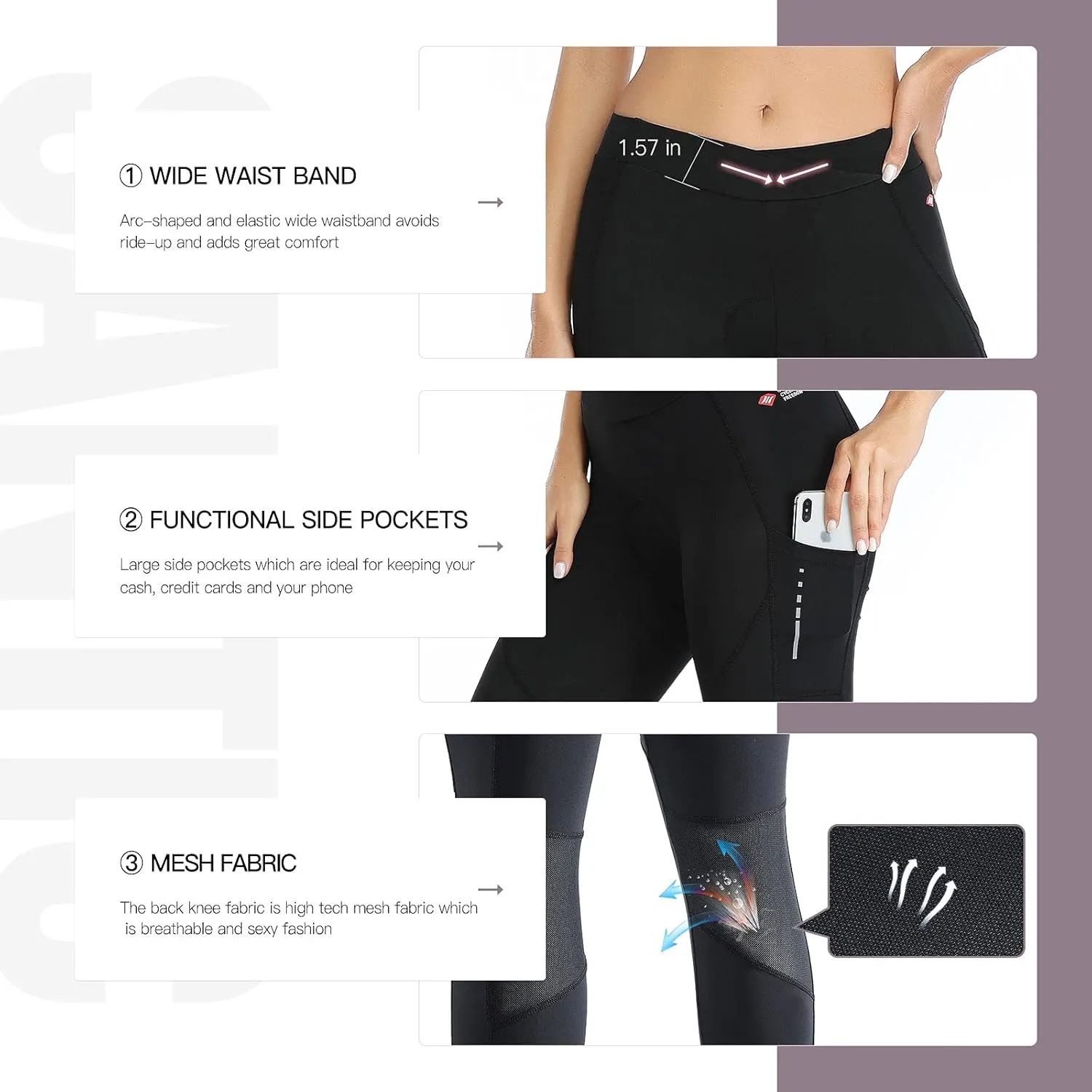 Santic Women's Cycling Pants High Waist 4D Padded Capris 7/8 Bike Bicycle Tights