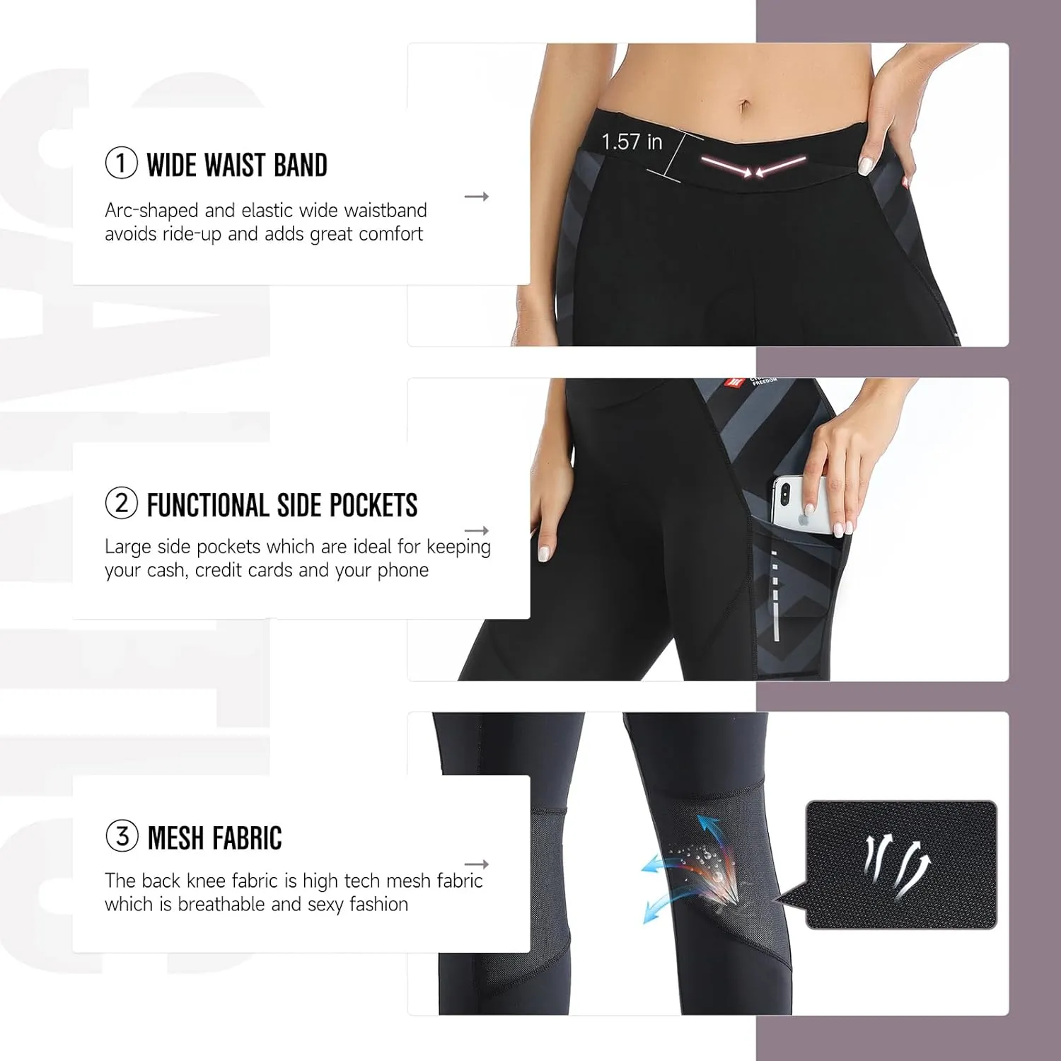 Santic Women's Cycling Pants High Waist 4D Padded Capris 7/8 Bike Bicycle Tights