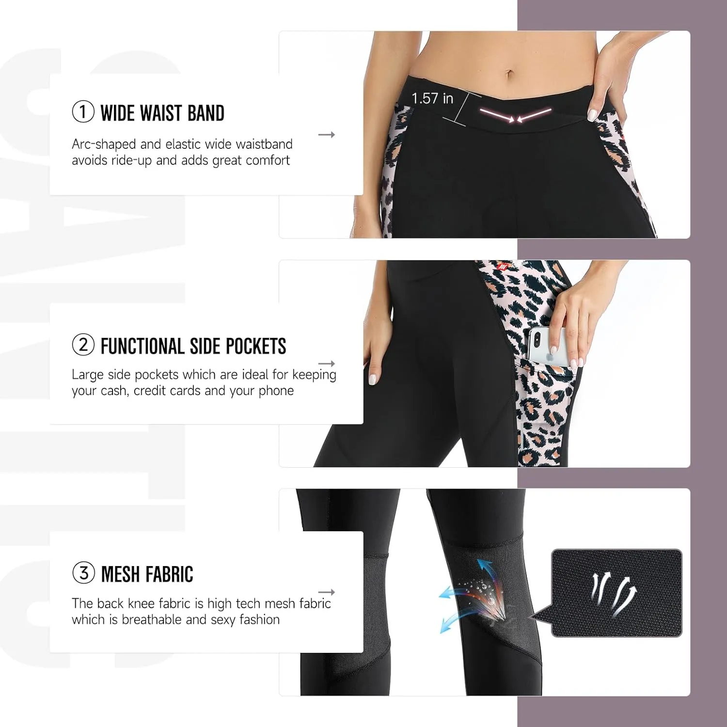Santic Women's Cycling Pants High Waist 4D Padded Capris 7/8 Bike Bicycle Tights
