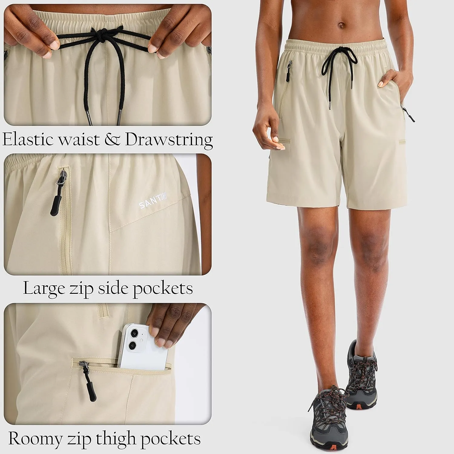 SANTINY Women's 5''/ 7''/9'' Hiking Cargo Shorts Quick Dry Lightweight Summer Shorts for Women Athletic Golf Zipper Pockets