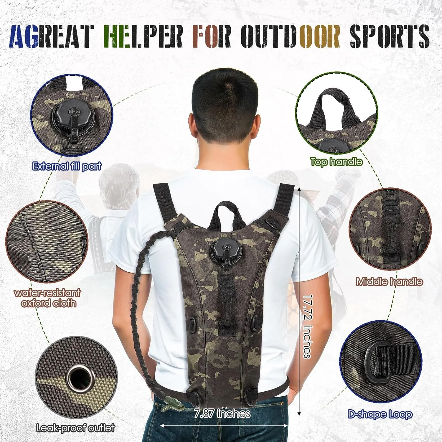 Sanwuta 2 Pcs Hydration Backpack with 3 Liter Water Bladder Tactical Lightweight 17.72 x 7.87 Inch Hydration Pack Backpack Water Backpack Hydration Bag Water Bag for Hiking Running
