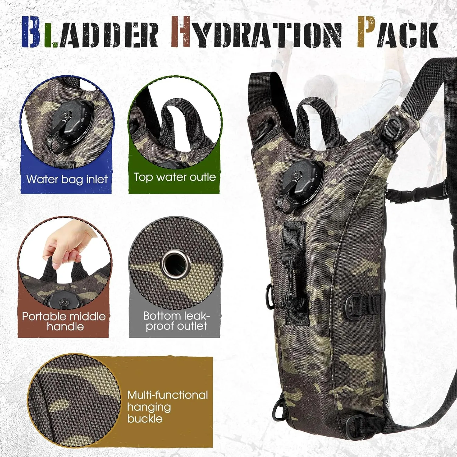 Sanwuta 2 Pcs Hydration Backpack with 3 Liter Water Bladder Tactical Lightweight 17.72 x 7.87 Inch Hydration Pack Backpack Water Backpack Hydration Bag Water Bag for Hiking Running